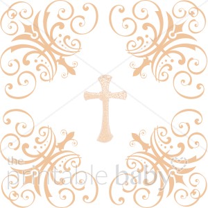 300x300 Ornate Peach Cross Christian Baby Clipart