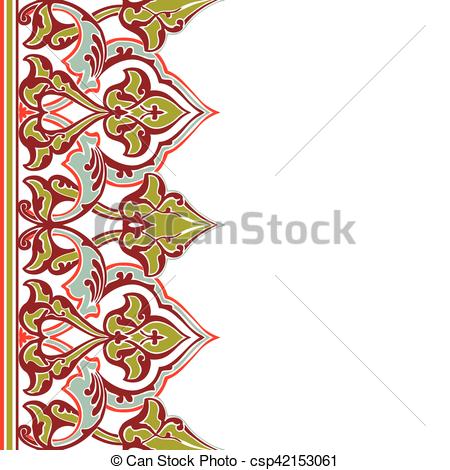 450x470 Vector Ornate Seamless Border In Eastern Style. Outline Clip