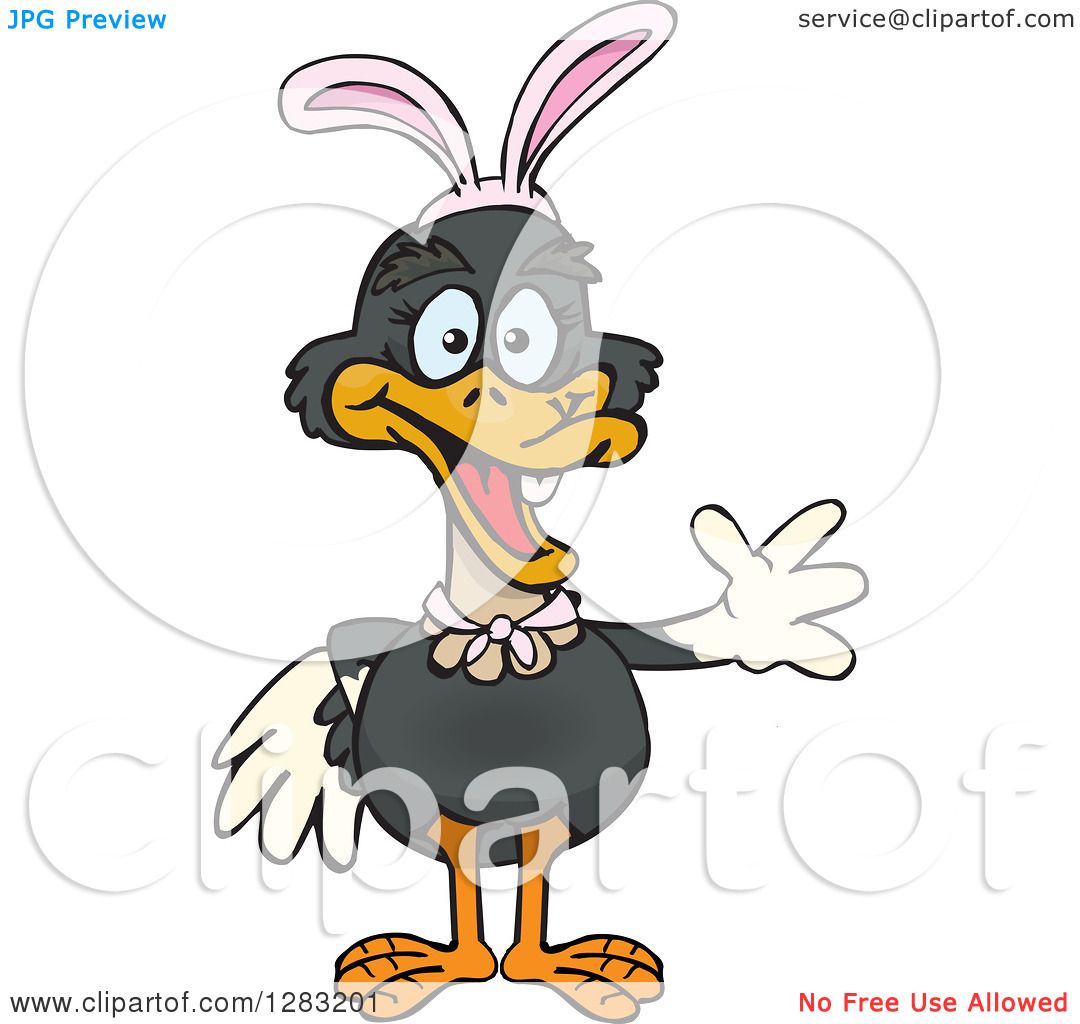 1080x1024 Clipart Of A Friendly Waving Ostrich Wearing Easter Bunny Ears