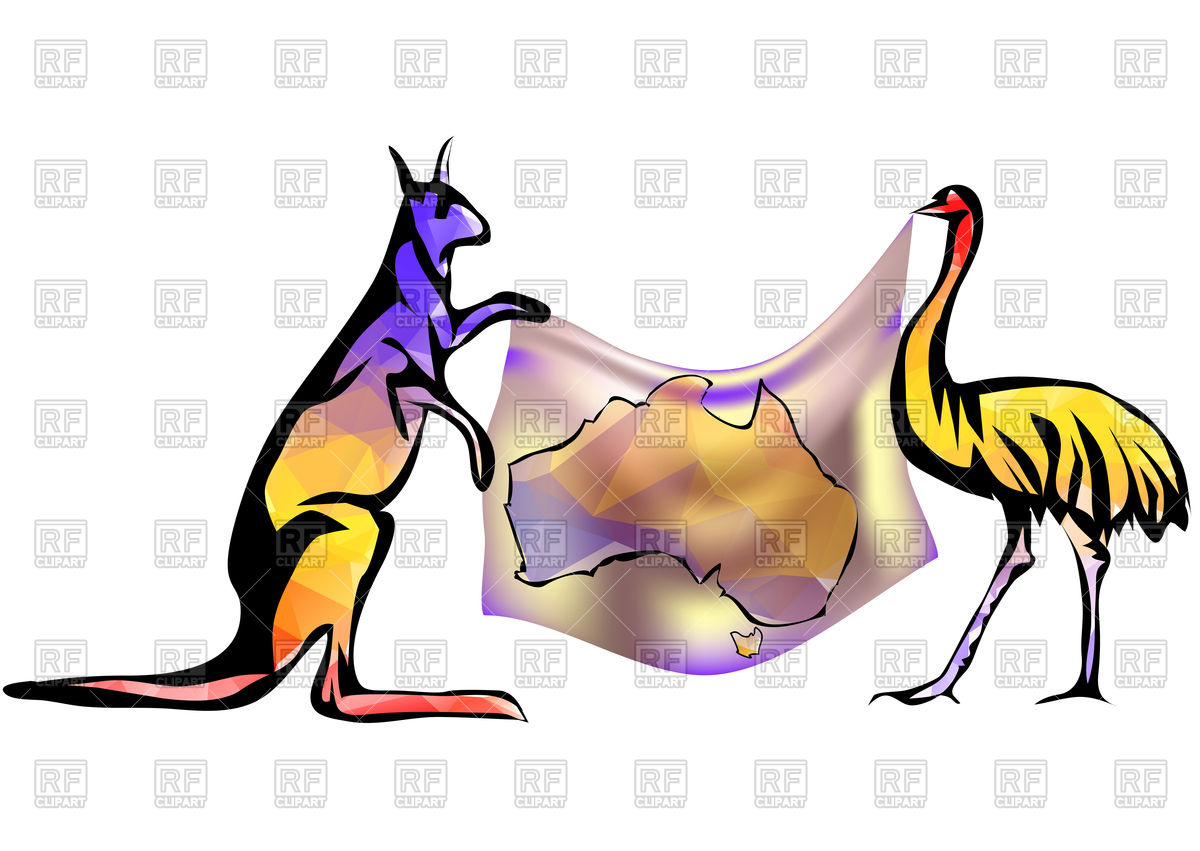 1200x851 Australian Map With Kangaroo And Ostrich Royalty Free Vector Clip