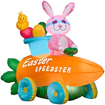 353x355 Gemmy Airblown Inflatable Easter Bunny In Speedster