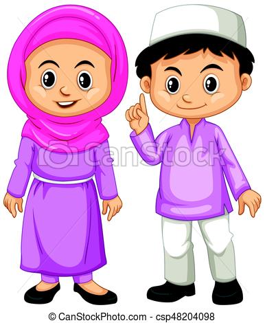 386x470 Muslim Kids In Purple Outfit Illustration Eps Vectors