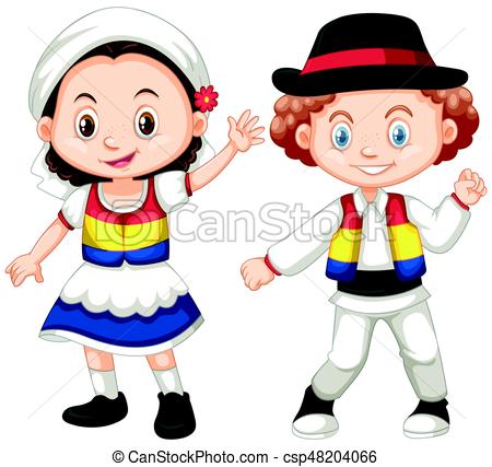 450x427 Romania Children In Traditional Outfit Illustration Clip Art