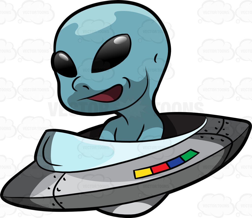 1024x886 An Alien Driving A Flying Saucer Cartoon Clipart Vector Toons