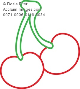 270x300 Clip Art Illustration Of An Outline Of Cherries On A Green Stem