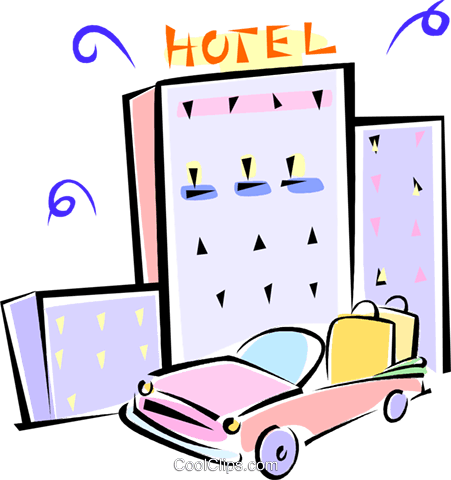 451x480 Car With Luggage Outside Of A Hotel Royalty Free Vector Clip Art