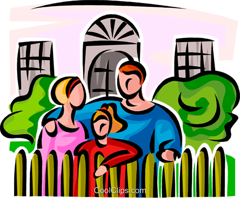 480x396 Family Standing Outside Of The House Royalty Free Vector Clip Art