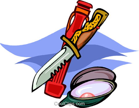 480x375 Oyster With Shucking Tools Royalty Free Vector Clip Art