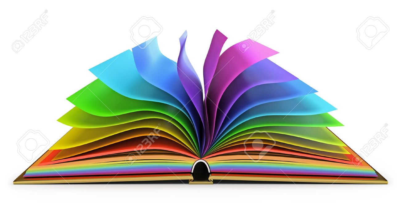 1300x677 Colorful Pages Open Book With White Background Stock Photo