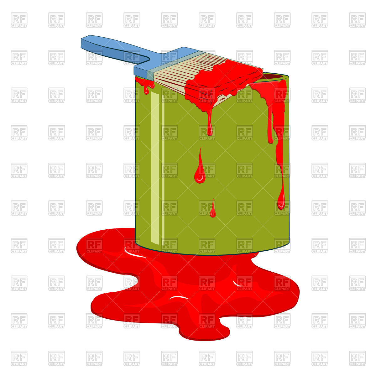1200x1200 Bucket Red Paint With Dripping Paint Brush Royalty Free Vector