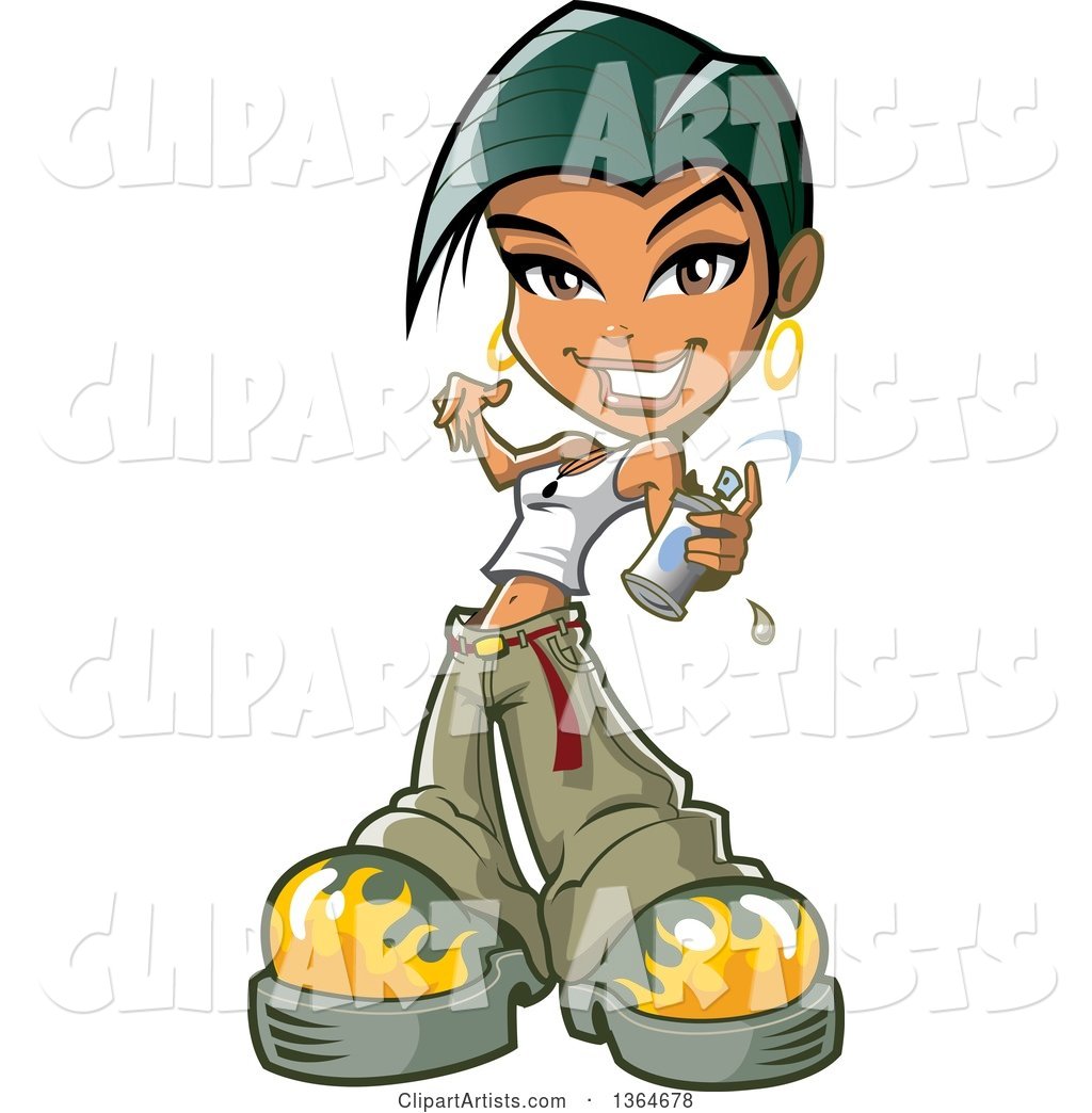 1024x1044 Cartoon Casual Short Haired Black Teen Girl Holding A Graffiti