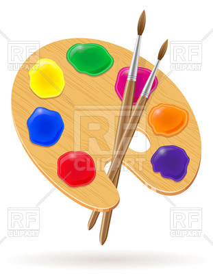 311x400 Palette With Paint And Brushes Royalty Free Vector Clip Art Image