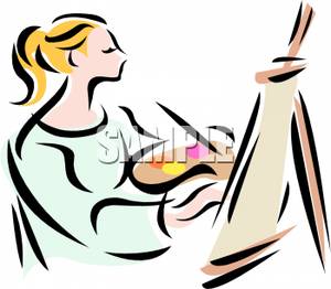 300x262 A Woman Holding A Palette And Paintbrush Clip Art Image