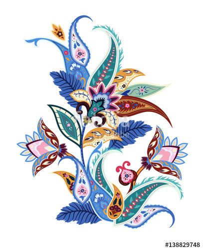 407x500 Abstract Flowers Paisley Print. Floral Ornament,