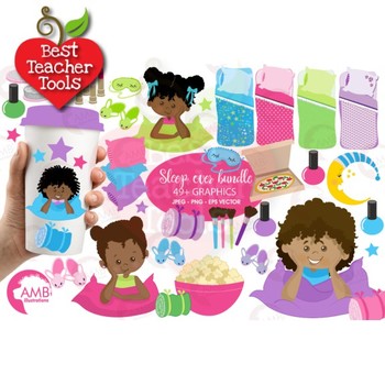 350x350 Slumber Party Clipart, Dark Skin Tones Girls Sleep Over, Pyjama