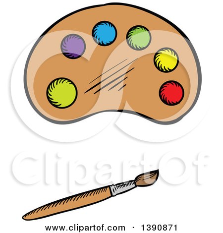 450x470 Clipart Of A Sketched Cup With Paintbrushes