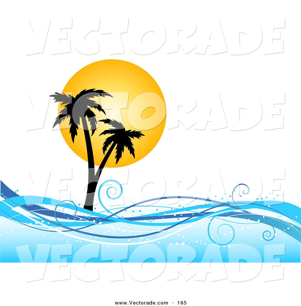 1024x1044 Vector Of A Yellow Sun Silhouetting Palm Trees On An Island,