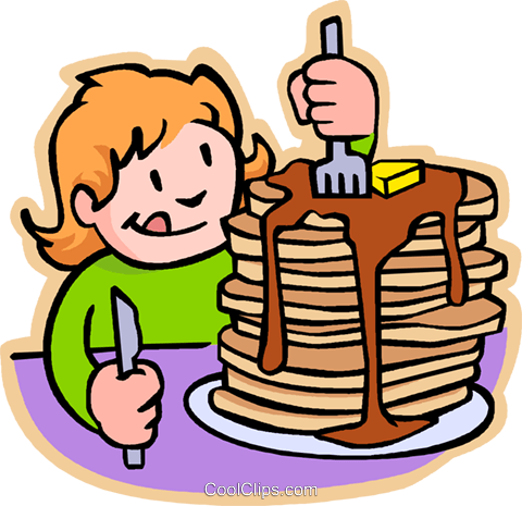 480x465 Girl Eating Pancakes Royalty Free Vector Clip Art Illustration