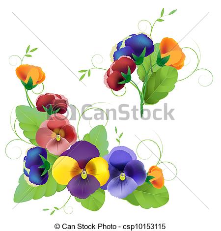 450x470 Set Of Gentle Floral With Pansy Vector Clip Art