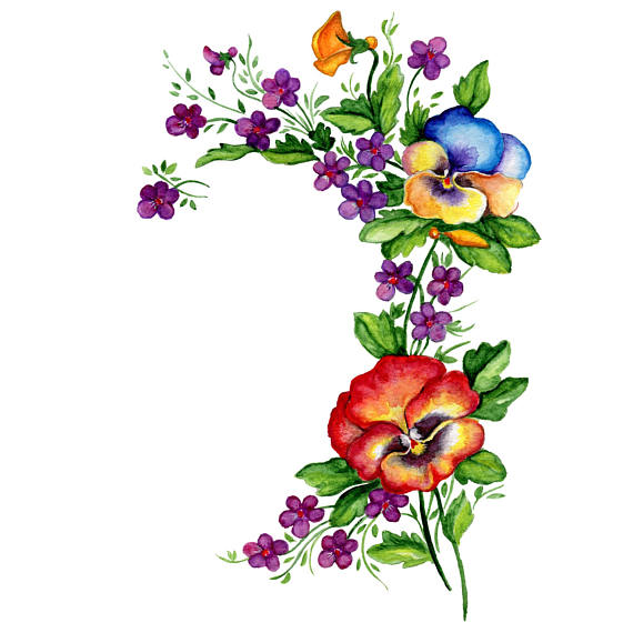 570x570 Watercolor Clip Art Pansies Flowers Clipart Bouquet