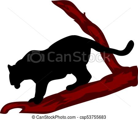 450x392 Black Panther Descends On A Tree, Silhouette On A White Vector