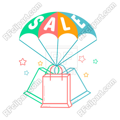 400x400 Icon Of Parachute With Inscription Sale Royalty Free Vector Clip