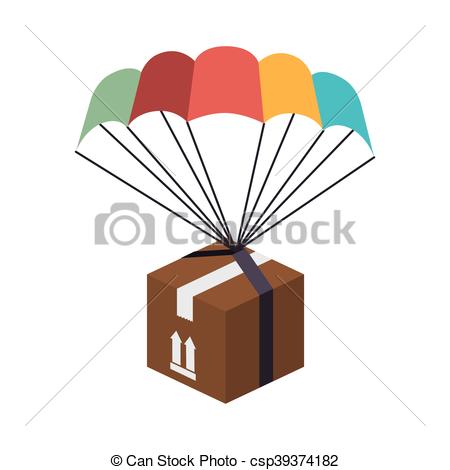 450x470 Box Parachute Delivery. Box Parachute Celebration Gif Vector