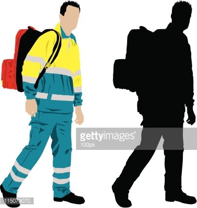 403x426 Paramedic With Backpack Walking To Emergency Premium Clipart