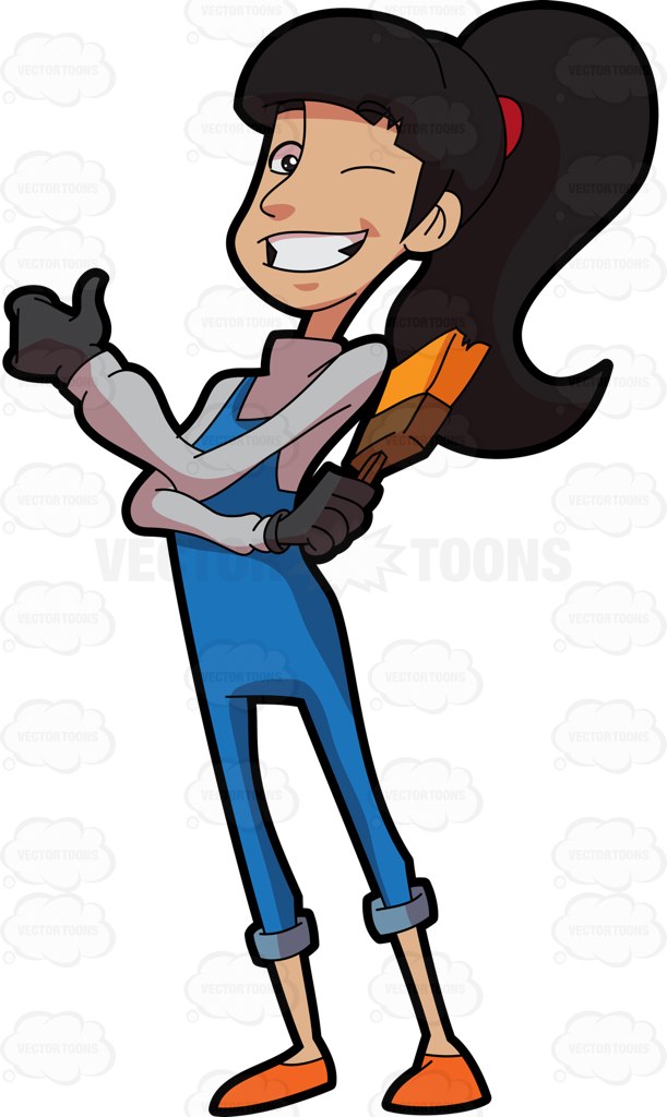 611x1024 A Happy Lady Painter Cartoon Clipart Vector Toons