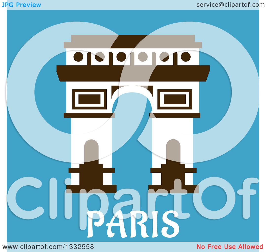 1080x1024 Clipart Of A Flat Design Arc De Triomphe With Paris Text On Blue