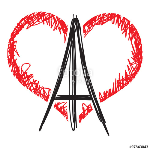 500x500 Eiffel Tower With Hand Drawn Sketch Red Heart, France, Paris