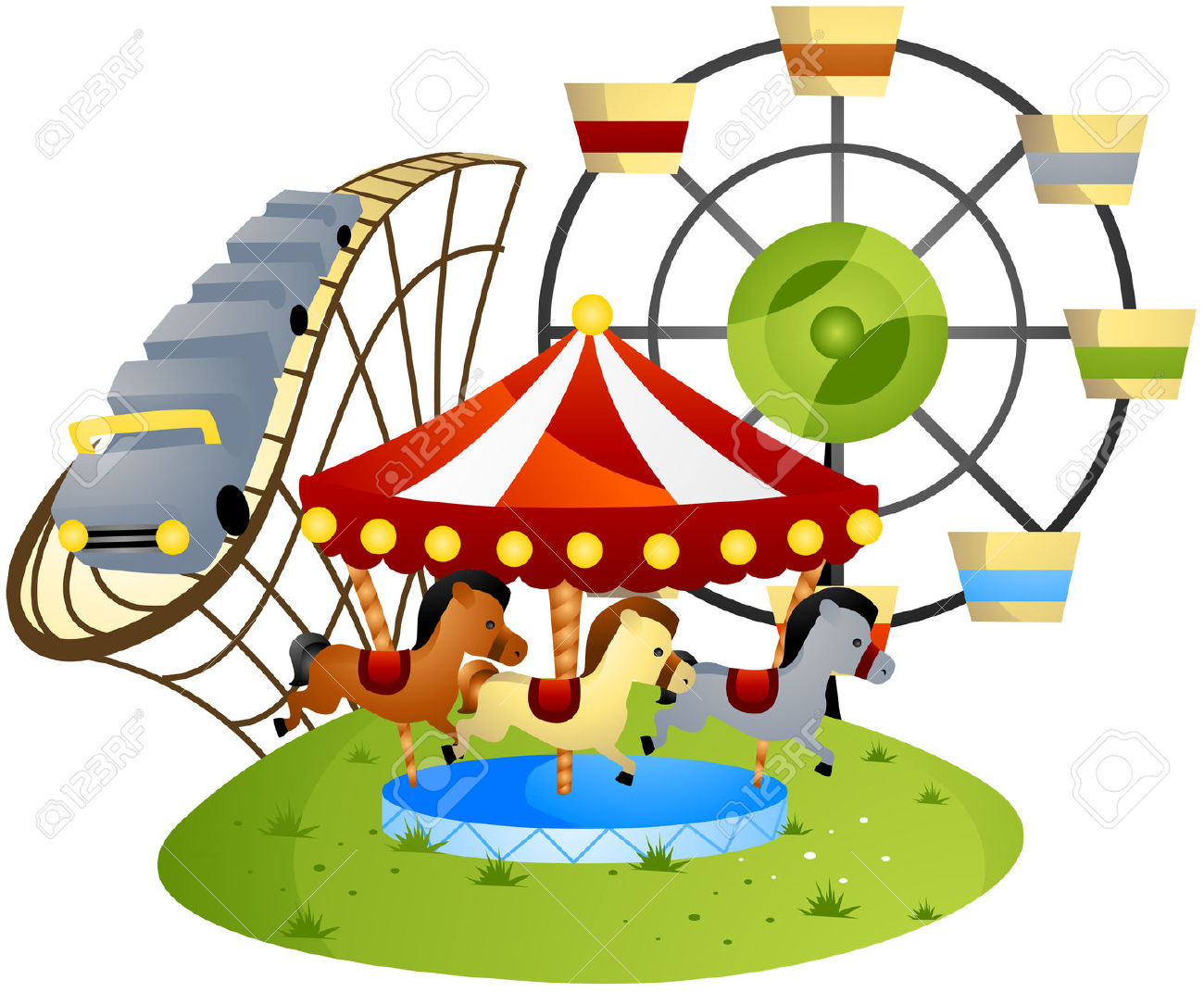 1300x1071 Animal Ride Carousel In An Amusement Park Clipart