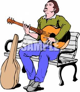 261x300 A Man Sitting On A Park Bench Playing Guitar