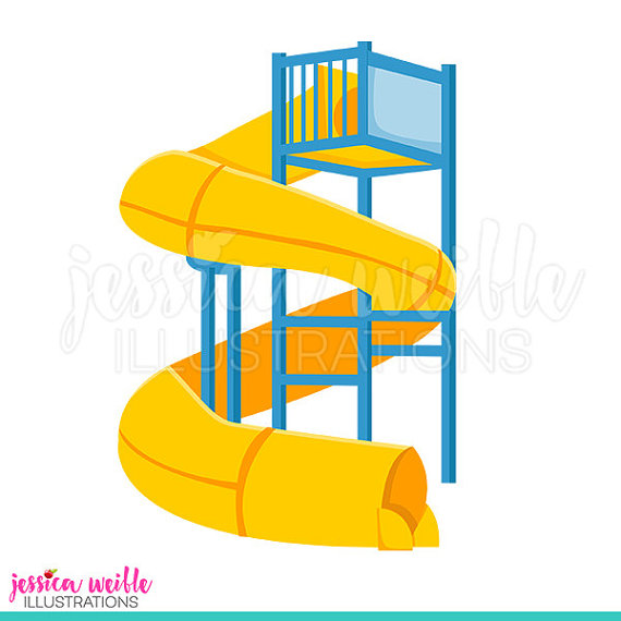 570x570 Super Water Slide Cute Digital Clipart, Water Park Clip Art