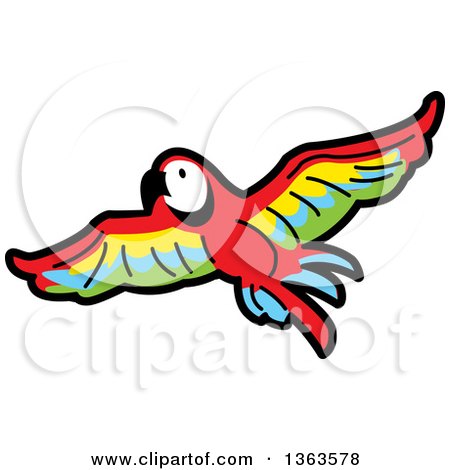 450x470 Clipart Of A Cartoon Flying Scarlet Macaw Parrot In Flight