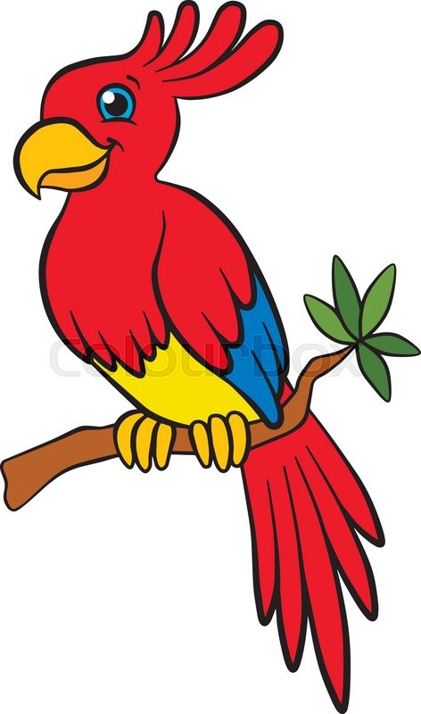 472x800 Cartoon Birds For Kids. Little Cute Parrot Sits On The Tree Branch