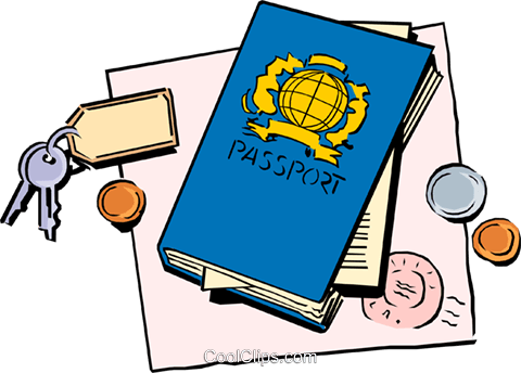 480x344 Passport With Keys And Change Royalty Free Vector Clip Art