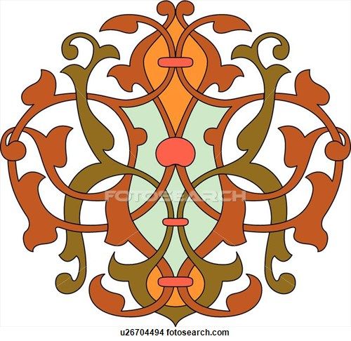 500x486 Red, Green And Orange Leaf Pattern Arabesque Design Clipart