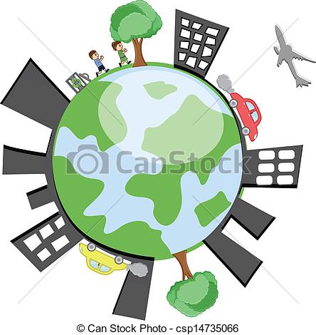 444x470 Earth With Buildings And Peoples. Conceptual Drawing Art