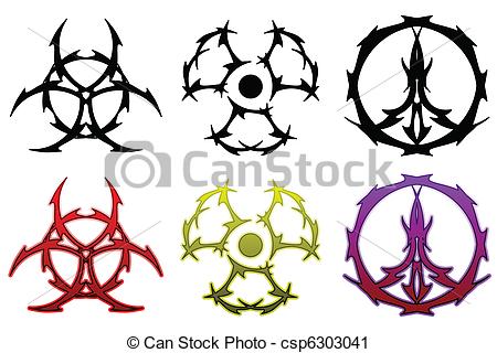 450x320 Tattoo Symbol Set. Bio Hazard, Radiation And Peace Symbols