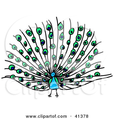 450x470 Clipart Of A Black And White Peacock In Profile