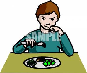 300x250 Clipart Image A Grumpy Child At Dinnertime, Refusing To Eat His Peas