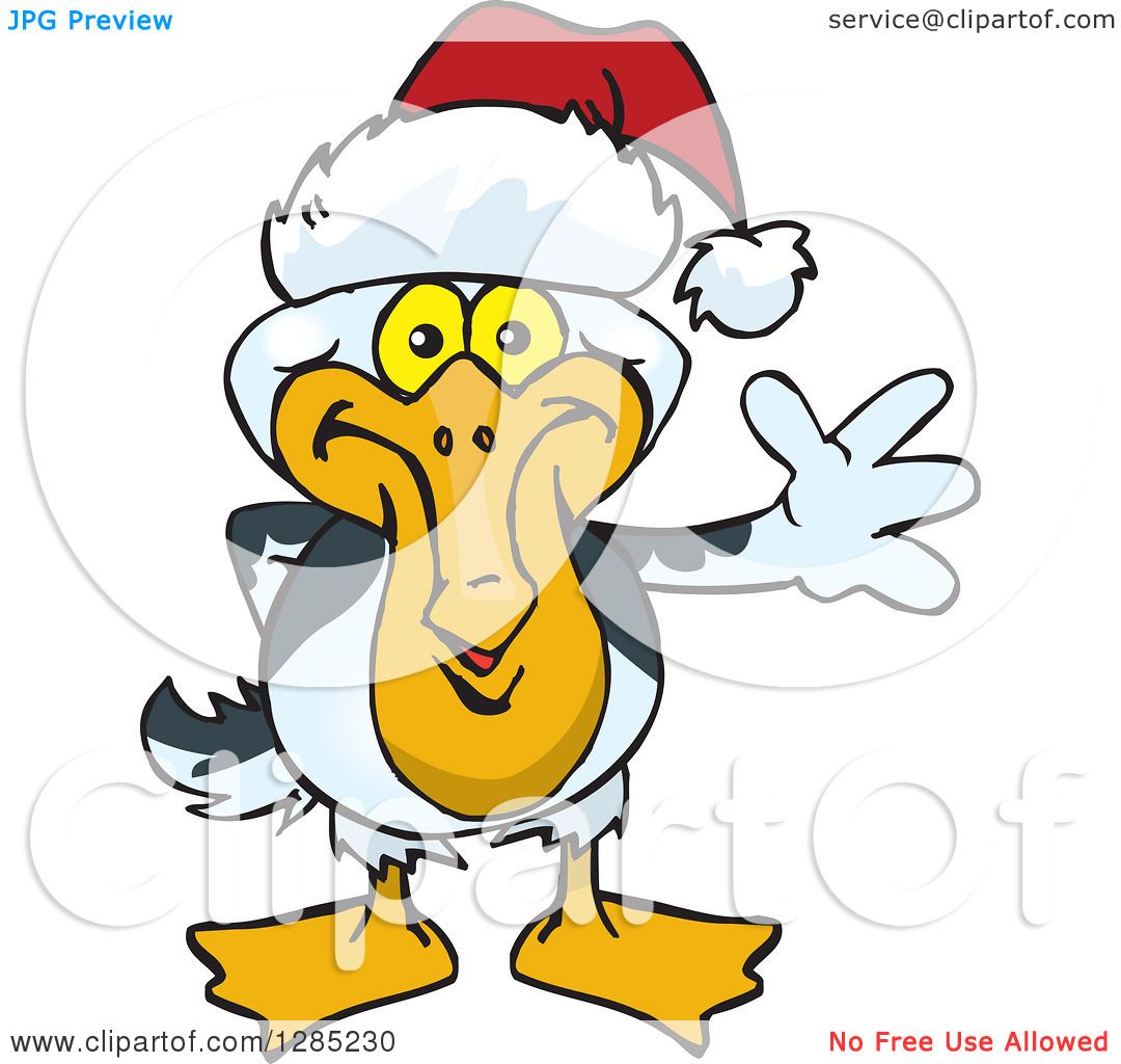 1080x1024 Clipart Of A Friendly Waving Pelican Wearing A Christmas Santa Hat