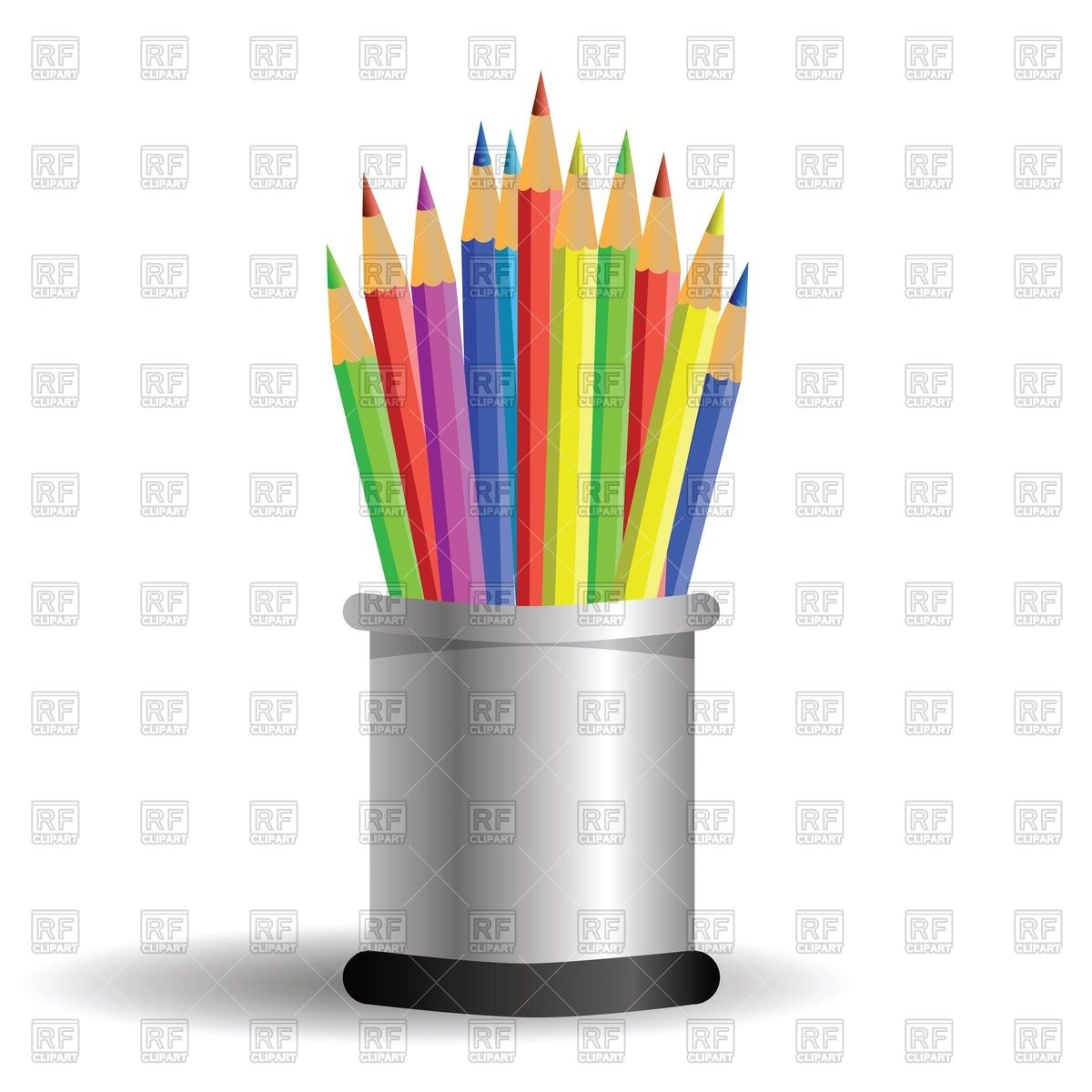 1200x1200 Colored Pencils In Cylindrical Pencil Box Vector Image Vector
