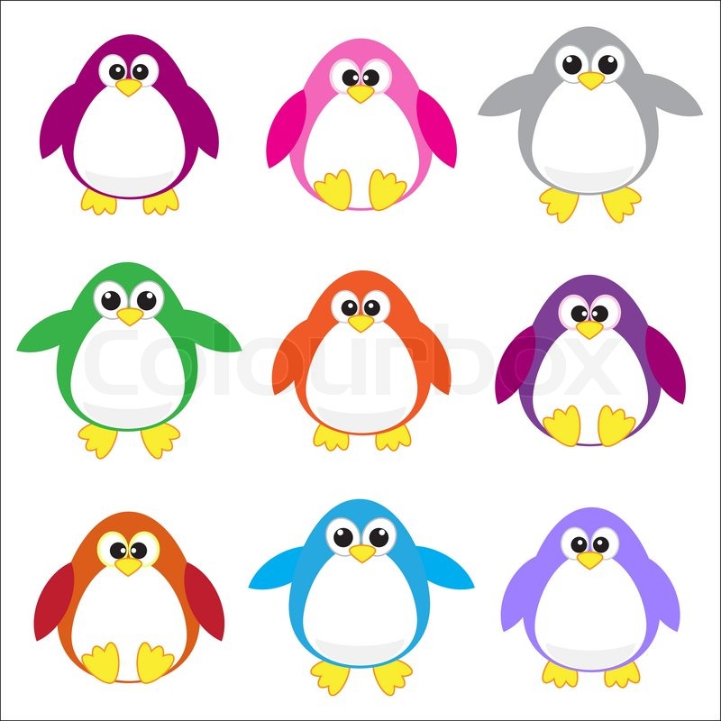 800x800 Color Penguins Clip Art Stock Vector Colourbox