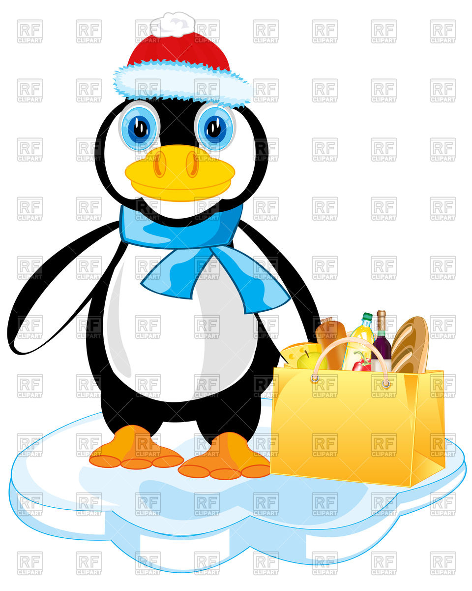 960x1200 Cartoon Penguin In Santa Claus Hat With Product Royalty Free