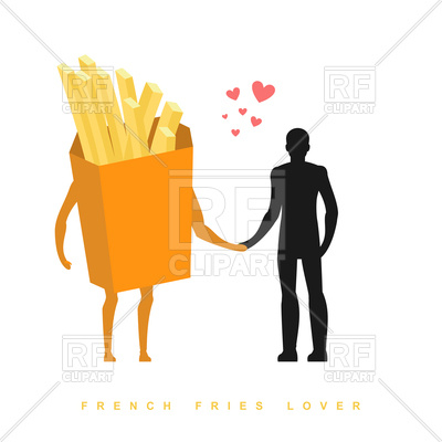 400x400 Love Of French Fries. Man And Fast Food. Royalty Free Vector Clip
