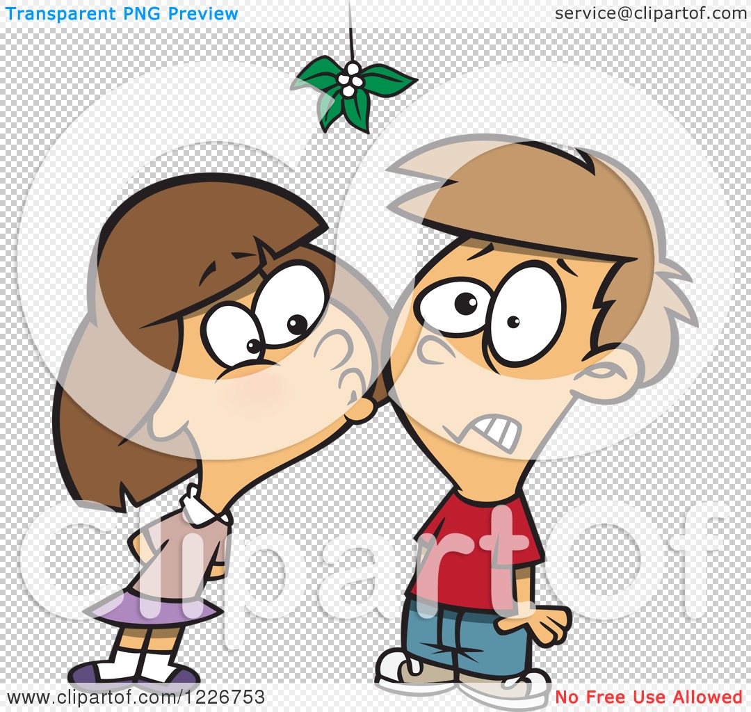 1080x1024 Clipart Of A Cartoon Girl Kissing A Boy Under Mistletoe