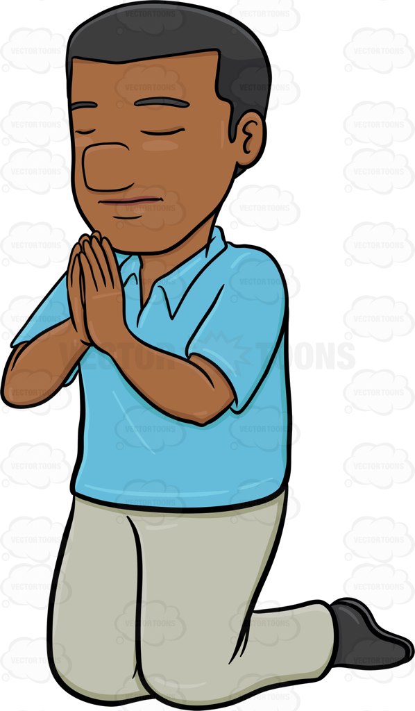 598x1024 A Black Man Praying Deeply Cartoon Clipart Vector Toons