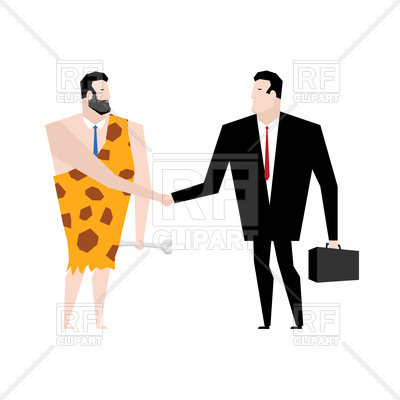 400x400 Businessman And Ancient Man Make Deal Royalty Free Vector Clip Art